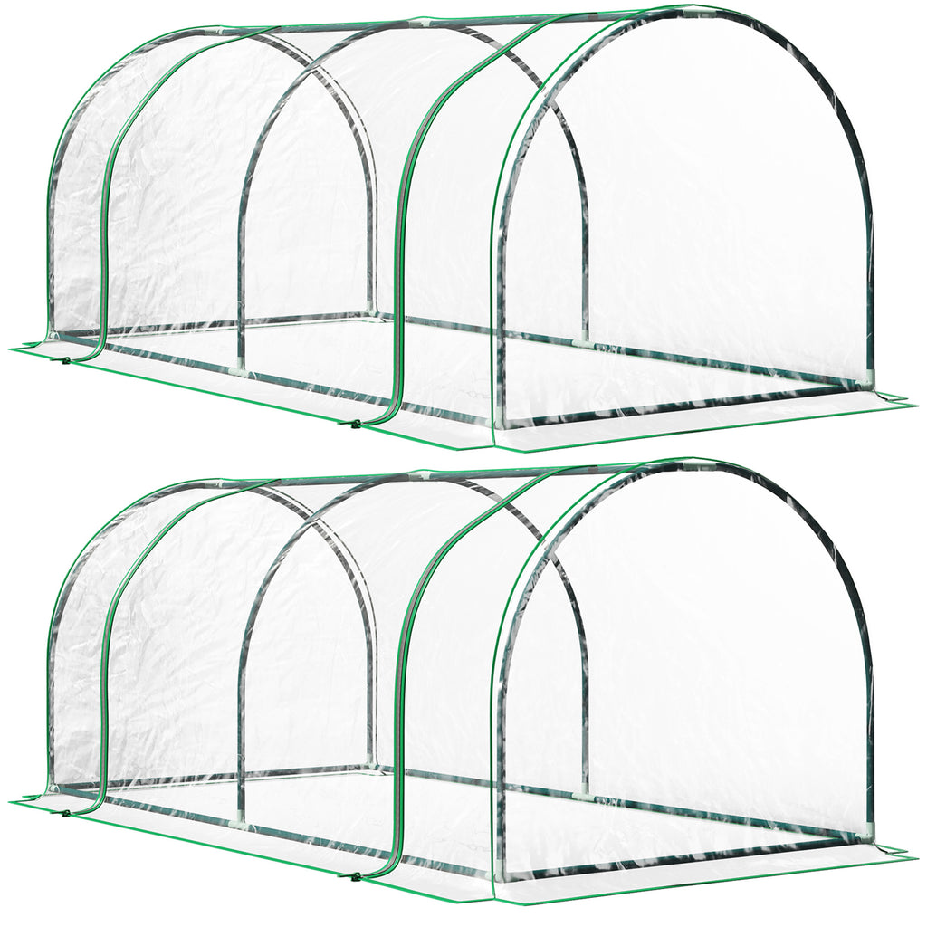 DodiOnline Set of 2 Tunnel Greenhouse, Green Grow House with Roll-up Door, Steel Frame, Plastic Cover for Garden, Outdoor, 200 x 100 x 80cm, Clear
