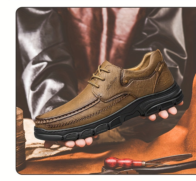 CLOHOO Men's Stitching Casual Shoes, Wear-resistant Anti-skid Lace-up Shoes With PU Leather Uppers For Outdoor, Men;s Daily Office Footwear For Spring And Autumn