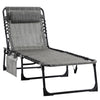 DodiOnline Portable Sun Lounger, Folding Camping Bed Cot, Reclining Lounge Chair 5-position Adjustable Backrest with Side Pocket, Pillow for Patio Garden Beach Pool, Mixed Grey