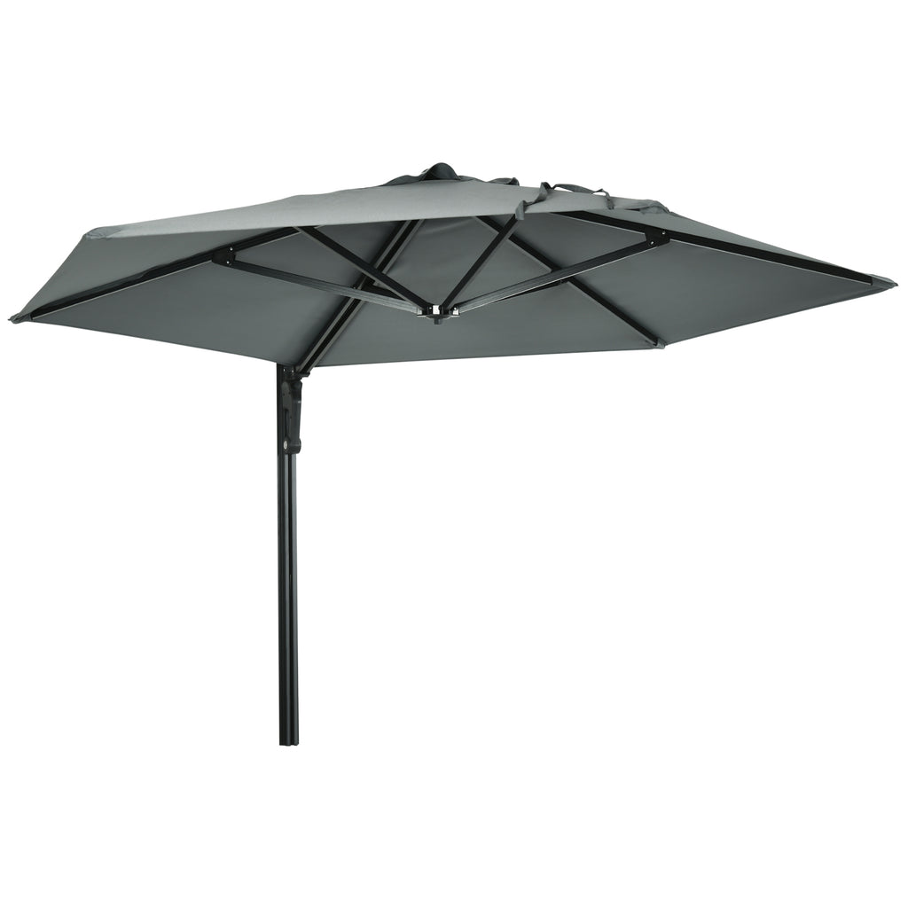 DodiOnline 2.5m Wall Mounted Parasol, Hand to Push Outdoor Patio Umbrella with 180 Degree Rotatable Canopy for Porch, Deck, Garden, 250 cm, Grey