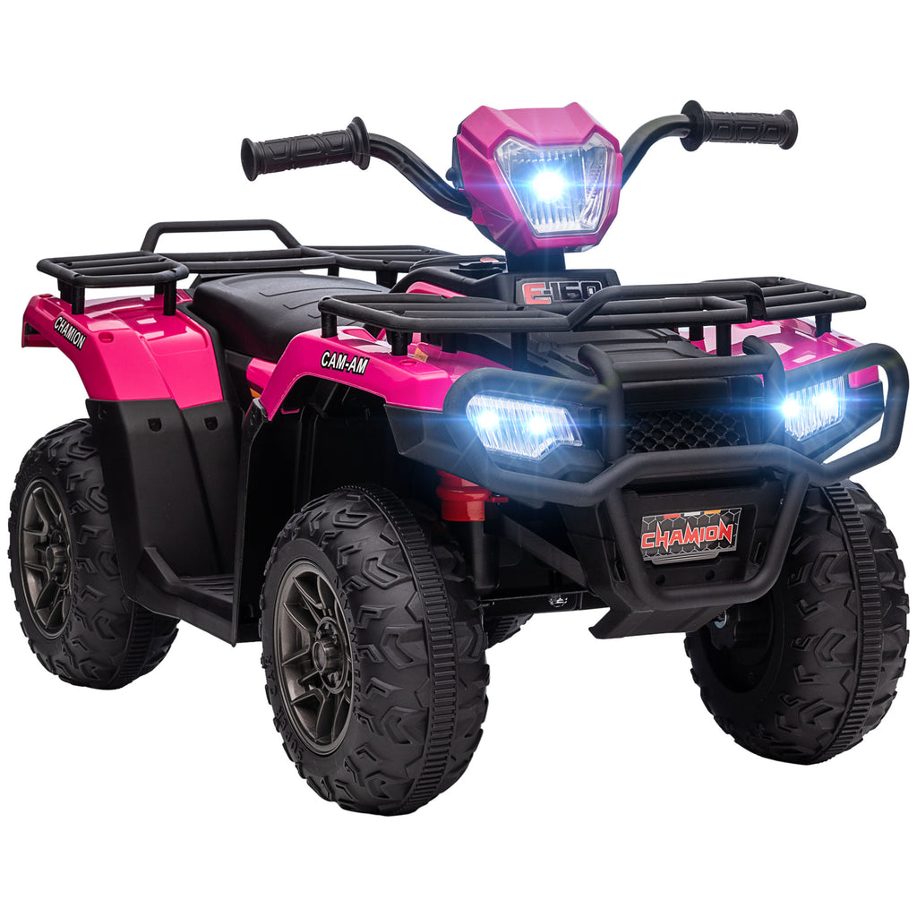 DodiOnline 12V Kids Quad Bike with Forward, Reverse Functions, Ride-On ATV w/ Music, LED, Headlights, for Ages 3-5 Years - Pink