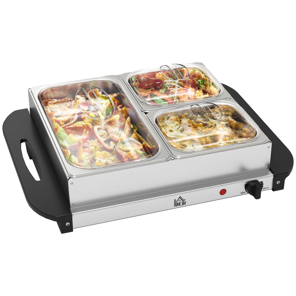 DodiOnline 4.5L Stainless Steel Electric Buffet Server, with 3x Trays and Lids