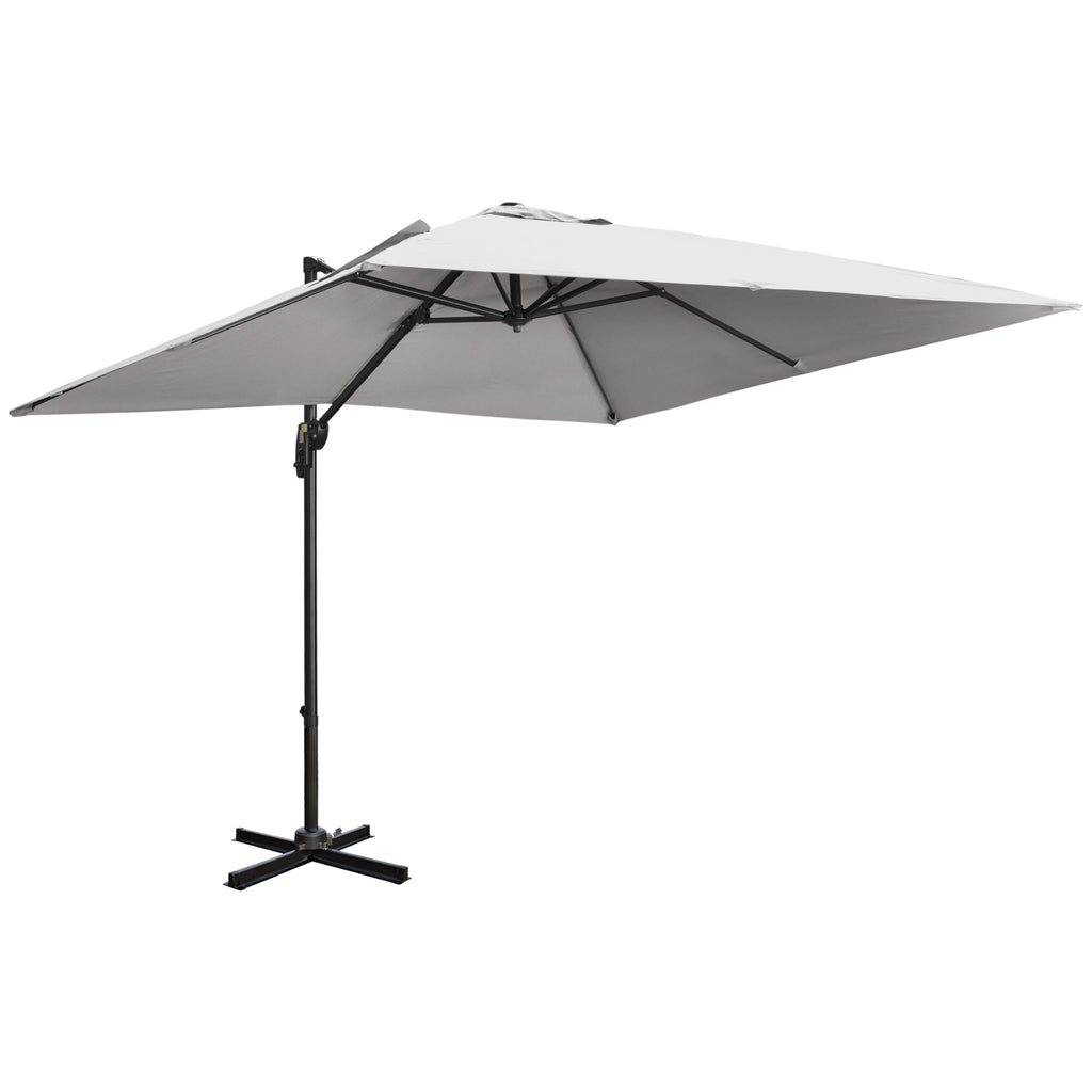 DodiOnline 2.7 x 2.7 m Cantilever Parasol, Square Overhanging Umbrella with Cross Base, Crank Handle, Tilt, 360° Rotation and Aluminium Frame, Grey