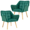 DodiOnline Armchair Accent Chair, Vanity Chair with Wide Arms, Slanted Back, Padding, Metal Frame, Wooden Legs, Home Bedroom Furniture Seating, Set of 2, Green