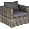 DodiOnline Single Seater Rattan Chair Sofa with Padded Cushions, All-Weather PE Wicker Weave Garden Armchair with Armrests, Dark Grey
