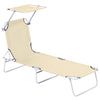 DodiOnline Outdoor Foldable Sun Lounger, 4 Level Adjustable Backrest Reclining Sun Lounger Chair with Angle Adjust Sun Shade Awning for Beach, Garden, Patio, Beige