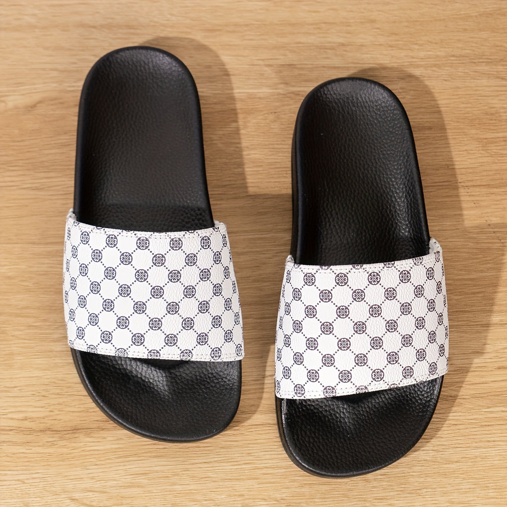 Soft Plaid Slides - Lightweight, Breathable, Comfortable Slip-On Shoes with Soft Fabric Inner, PU Faux Leather Upper, and Anti-Slip PVC Sole for Summer Beach Casual Wear