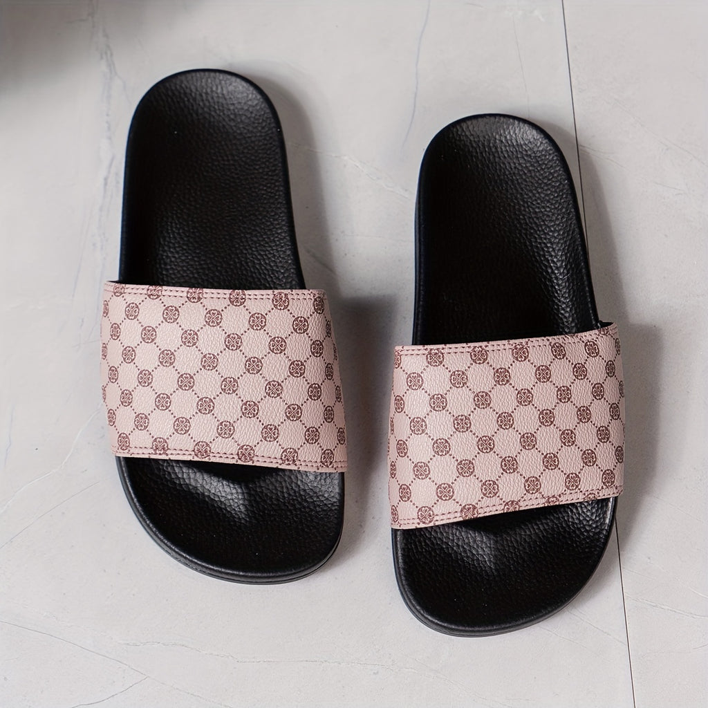 Soft Plaid Slides - Lightweight, Breathable, Comfortable Slip-On Shoes with Soft Fabric Inner, PU Faux Leather Upper, and Anti-Slip PVC Sole for Summer Beach Casual Wear