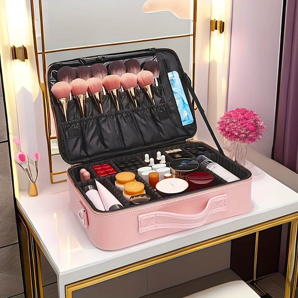 Professional Makeup Artist Cosmetic Organizer Case with Adjustable Dividers - Large Capacity Travel Beauty Suitcase, High Quality-like (No leaks), Portable with Carry/Shoulder Strap, for Women, Makeup Brushes, Toiletries, Jew