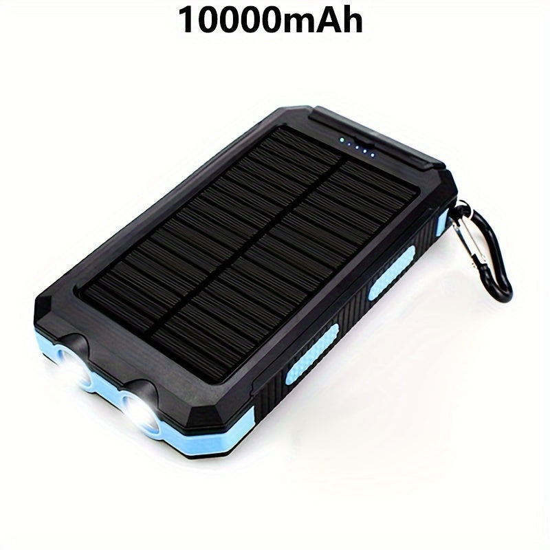 10000mAh portable solar cell phone battery panel charger with flashlight lighting/USB/ compass, suitable for iPhone/ Android mobile phone digital electronic devices, gift customization, outdoor emergency power backup battery