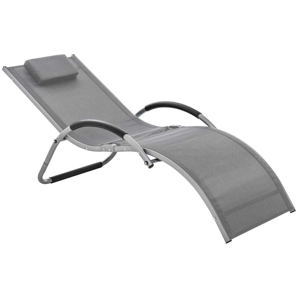 DodiOnline Sun Lounger Reclining Chair Portable Armchair with Pillow for Garden Patio Outside Aluminium Frame, Dark Grey