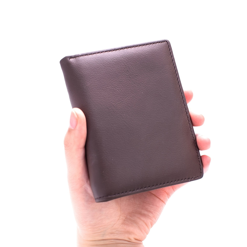 1pc Men's Genuine Leather Wallet, Retro Thin Vertical Short ID Credit Card Holder