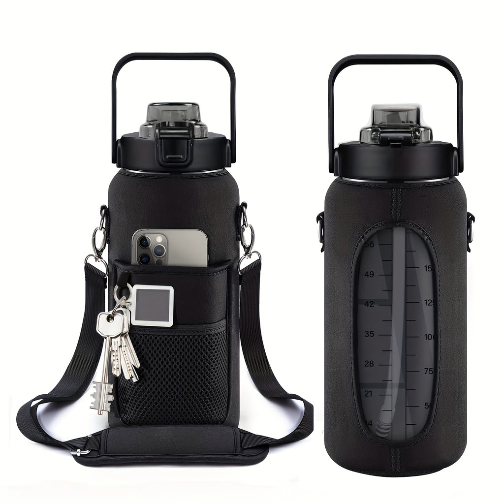 Sildurx 70oz (2L) Half-Gallon Water Bottle with Sleeve - Leakproof, BPA-Free Tritan, Built-in Straw & Time Stamp, Thermos with Handle, Motivational Design, for Gym, Travel, Office, School - Ideal Gift for Men & Women, Daily H