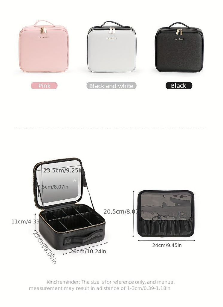 Elegant USB Rechargeable Makeup Bag for Women: Waterproof with LED Mirror, Adjustable Dividers - Ultimate Beauty Organizer