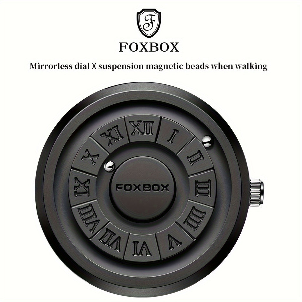 FOXBOX Men's Quartz Watch – Magnetic Dial | Digital Display | PU Leather Band | 30M Water-Resistant