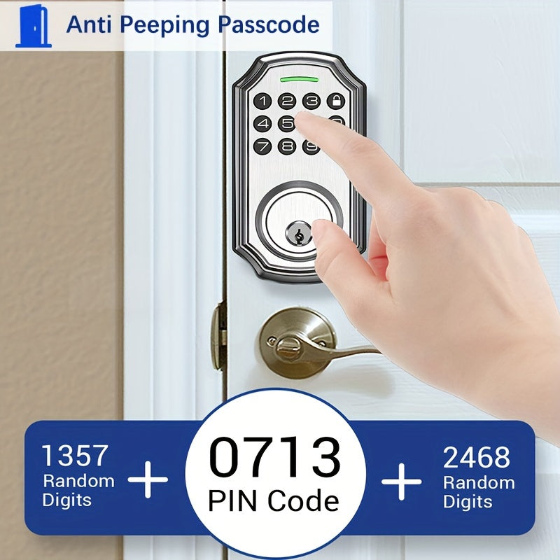 1pc BULIST UD01 Keypad Deadbolt Door Lock, Electronic Keyless Entry, User Pin Code, One Time Code, Mechanical Key, Backlit Keypad, Human Voice Guidance, Auto Lock, Long Battery Life, Easy To Install And Program, Stain Steel