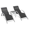 DodiOnline 3 Pieces Sun Lounger Chair Set, Metal Frame Garden Outdoor Sunbathing Chair with Side Table and Armrest, Black
