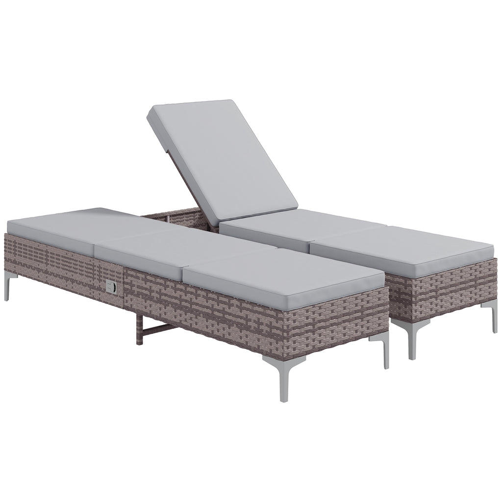 DodiOnline Outdoor PE Rattan Sun Lounger Set of 2, Multi-position Backrest Adjustable Single Recliner Sunbed Daybed with Removeable & Washable Cushion, for Patio, Garden, Light Grey