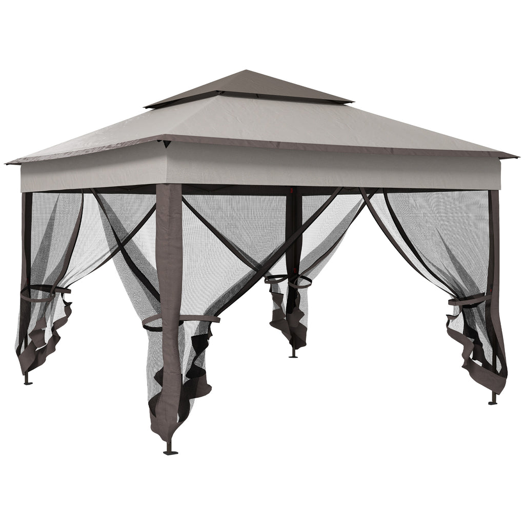 DodiOnline 3.25 x 3.25m Deluxe Metal Gazebo, with Curtains - Brown and Grey