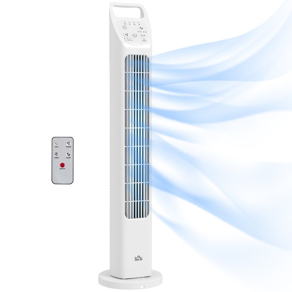 DodiOnline 31" Oscillating Tower Fan with Remote Control, 4H Timer, 3 Speed 3 Modes, Quiet Electric Floor Standing Fan for Home Bedroom Office, White