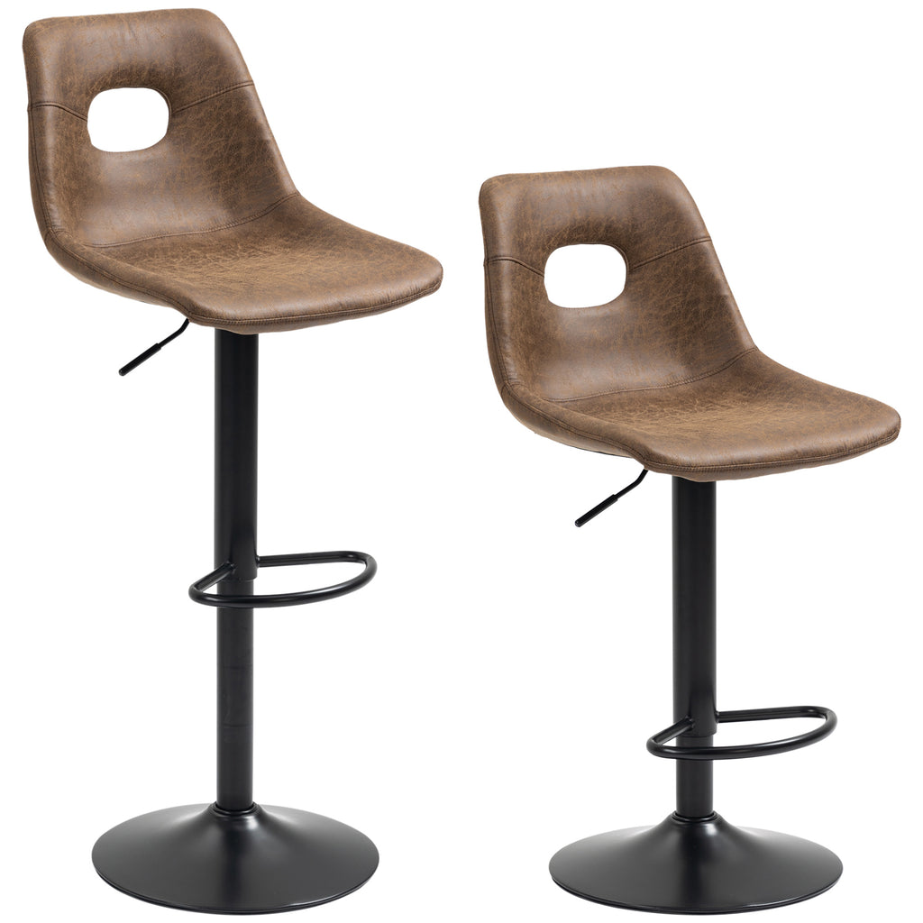 DodiOnline Bar Stools Set of 2, Adjustable Breakfast Dining Stools with Backrest, Footrest, Microfiber Cloth Kithchen Island Counter, Brown