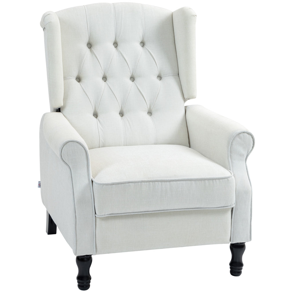 DodiOnline Recliner Armchair, Vintage Reclining Chair with Nail Head Trim, Wingback Chair with Button Tufted Back and Footrest, for Living Room, Cream White
