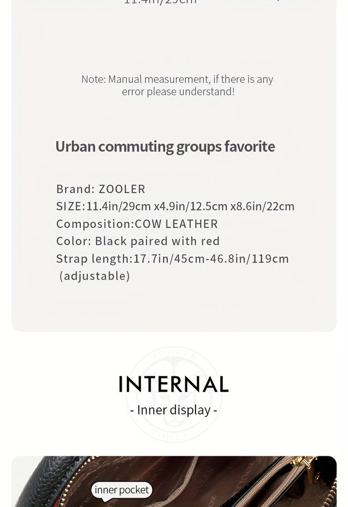 ZOOLER Genuine Leather Handbag, Women's Luxury Crossbody Bag, Letter Embossed Satchel Purse