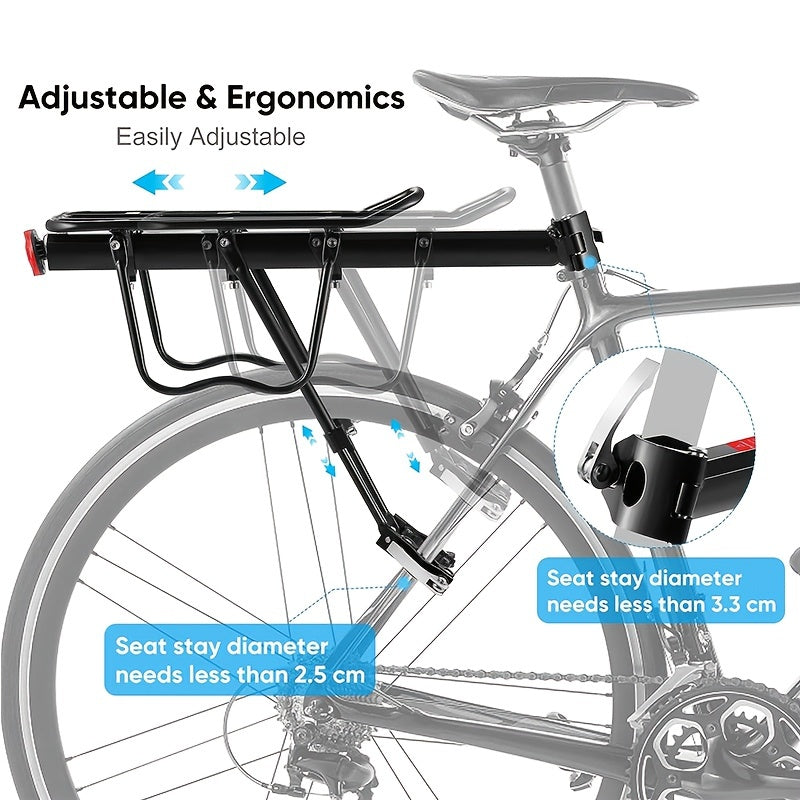 Bicycle Rear Bracket, Bicycle Seat Luggage Rack Holder Carrier For Luggage, Cargo, 90kg/190LB Load, Aluminum Alloy Adjustable Rack With Reflector For Cycling Camping Touring Sport