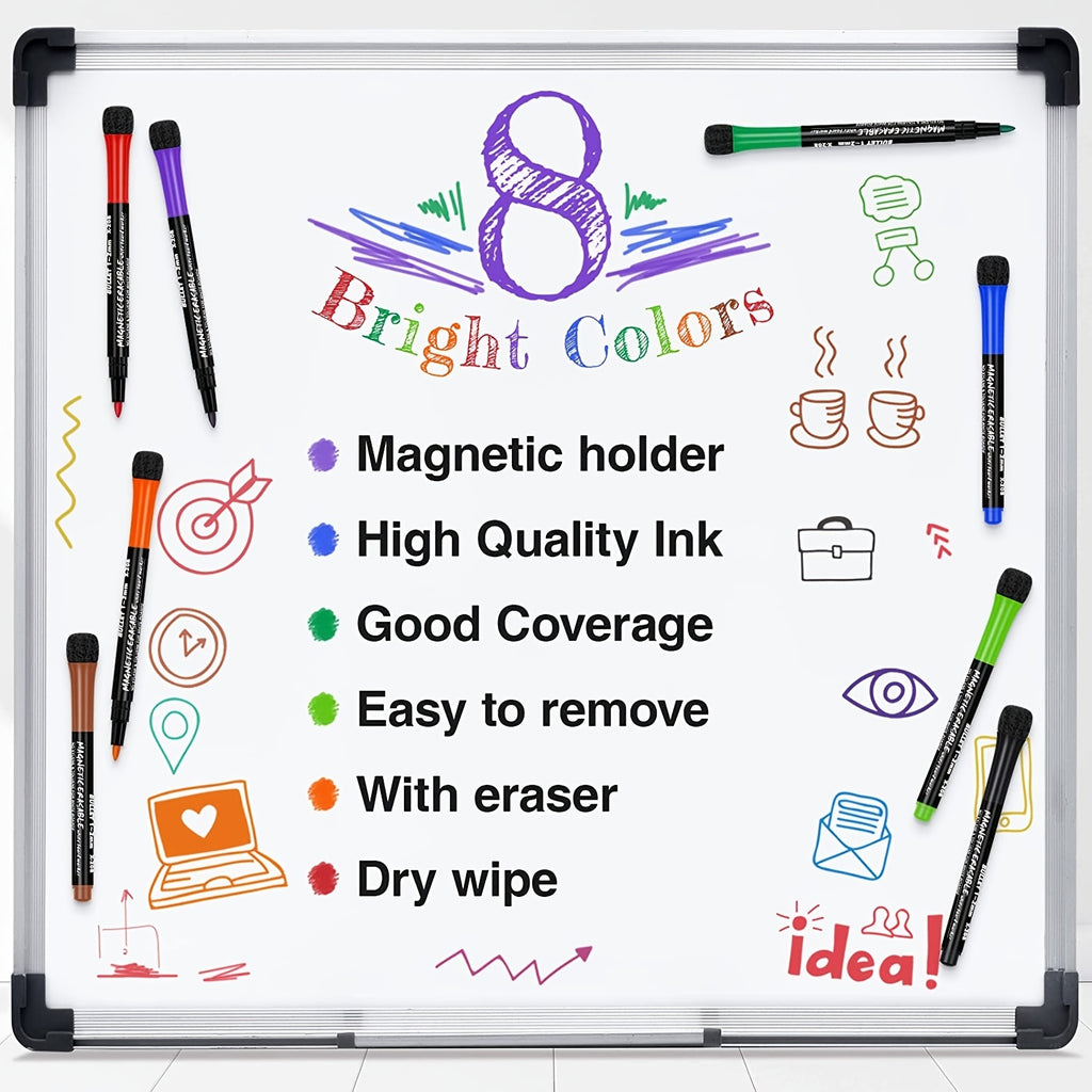 Fine Tip Dry Erase Markers 8pcs, Magnetic Dry Erase Markers With Eraser, Skinny Low Odor White Board Marker Pens Bullet Tip Fine Point Thin Dry Erase Markers For Office Supplies