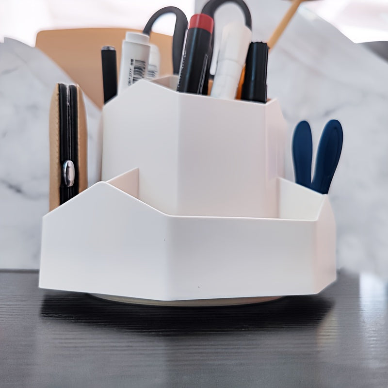 1pc Multi-Compartment Pen Holder and Makeup Brush Organizer for Desk and Home Office - Large Capacity Desktop Cosmetic Storage Box with Art Supply Storage