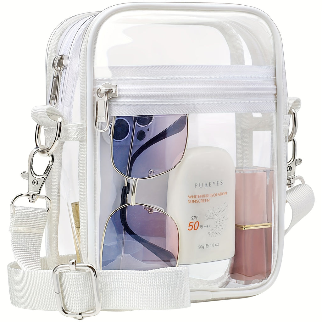 Clear View Crossbody Bag - Stadium-Approved, Spacious, Water-Resistant, Adjustable Strap, Interior Pockets - Perfect for Concerts, Sporting Events, Music Festivals, and Travel