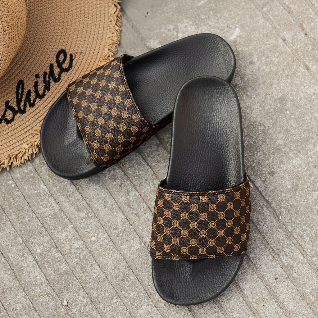 Soft Plaid Slides - Lightweight, Breathable, Comfortable Slip-On Shoes with Soft Fabric Inner, PU Faux Leather Upper, and Anti-Slip PVC Sole for Summer Beach Casual Wear