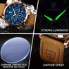 Men's Stylish Rose Golden Quartz Watch with Blue Dial, Waterproof, Genuine Leather Strap & Stainless Steel Case - Multifunctional Chronograph with Calendar Feature, Perfect for Casual Wear, Everyday Timepiece | Stylish Leathe