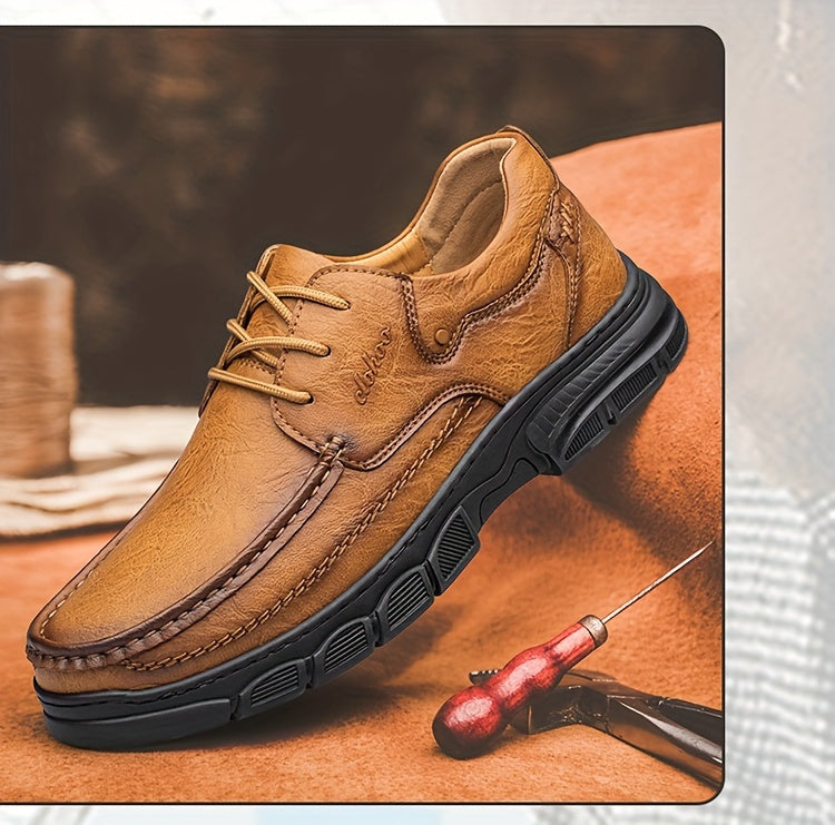 CLOHOO Men's Stitching Casual Shoes, Wear-resistant Anti-skid Lace-up Shoes With PU Leather Uppers For Outdoor, Men;s Daily Office Footwear For Spring And Autumn