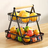 1pc 2/3 Tier Detachable Metal Wire Bathroom Storage Basket with Wooden Handle