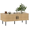 DodiOnline Coffee Table with Storage, Living Room Table with Slatted Tambour Sliding Doors and Foot Pads, Rectangular Coffee Table with Elevated Base for Living Room, Oak