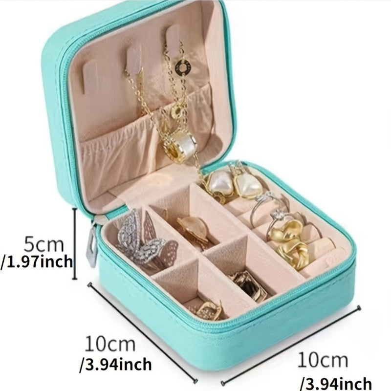 ZFOCEAN Portable Jewelry Organizer Box with Zipper Closure - Compact Travel Case, Soft Interior Lining, Elegant Beige/White/Black - for Rings, Earrings, Necklaces, Bracelets - Perfect Gift for Women, Birthday, Christmas, Vale