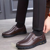 Mens Top Layer Cowhide Round Toe Slip On Dress Shoes - Durable Non Slip Rubber Sole, Breathable PU Insole, Solid Color, Perfect for Wedding, Business, Party, Banquet, Office in Spring, Summer, and Fall Seasons