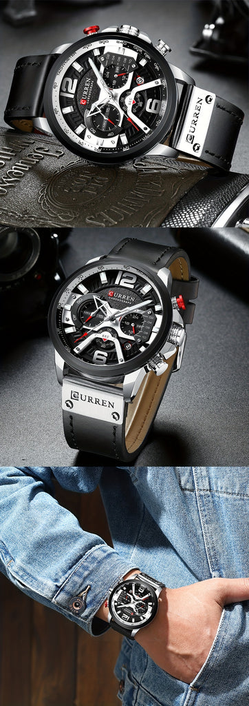 CURREN Chronograph Men's Watch Casual Sports Fashion Calendar Analog PU Leather Wrist Watch