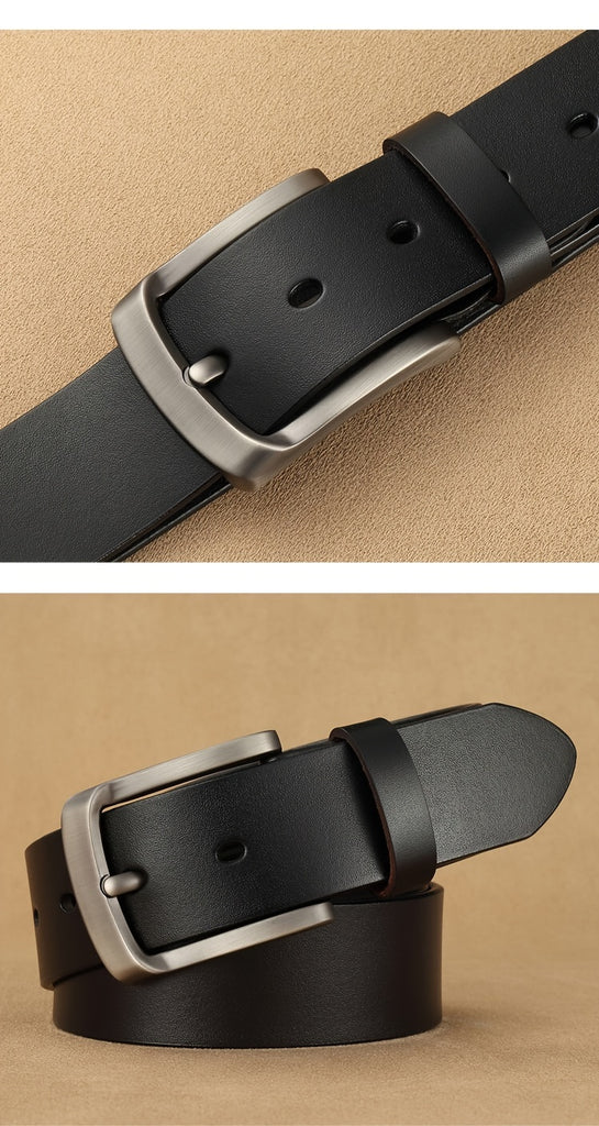Men Cowhide Genuine Leather Prong Buckle Belt For Men