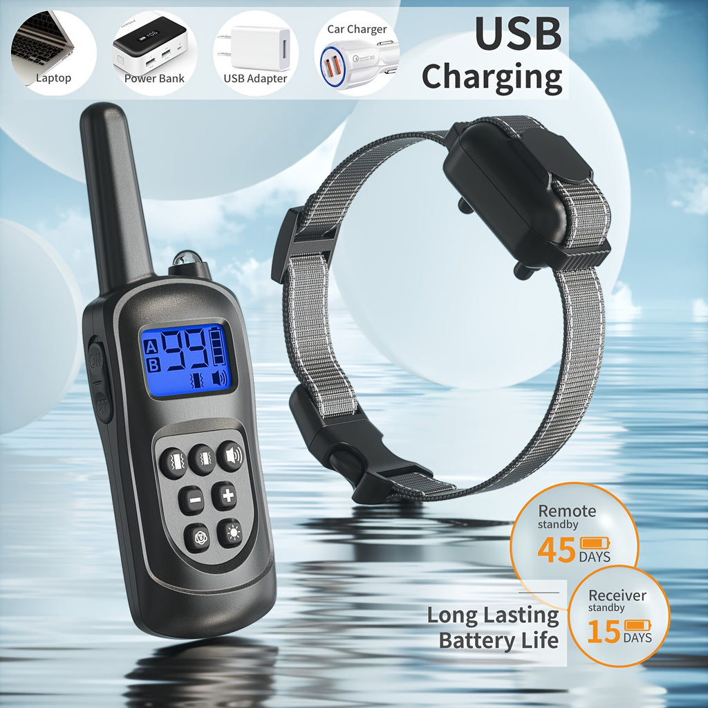 Dog Training Collar with Remote, Rechargeable No-Shock Humane Electronic Training Collars with Vibration and Beep Modes, Adjustable Nylon Strap for Small to Large Dogs, USB Charging