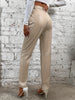 Elegant Women's Faux Leather Pants - High Waist, Comfort Stretch, Button Detail, Perfect for Fall/Winter