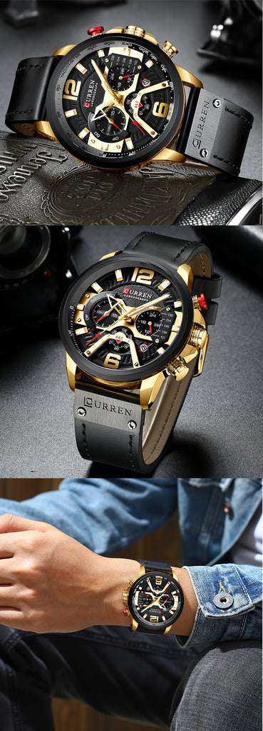 CURREN Chronograph Men's Watch Casual Sports Fashion Calendar Analog PU Leather Wrist Watch
