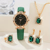 5pcs/set Women's Shiny Rhinestone Quartz Watch Analog PU Leather Wrist Watch & Jewelry Set, Gift For Mom Her