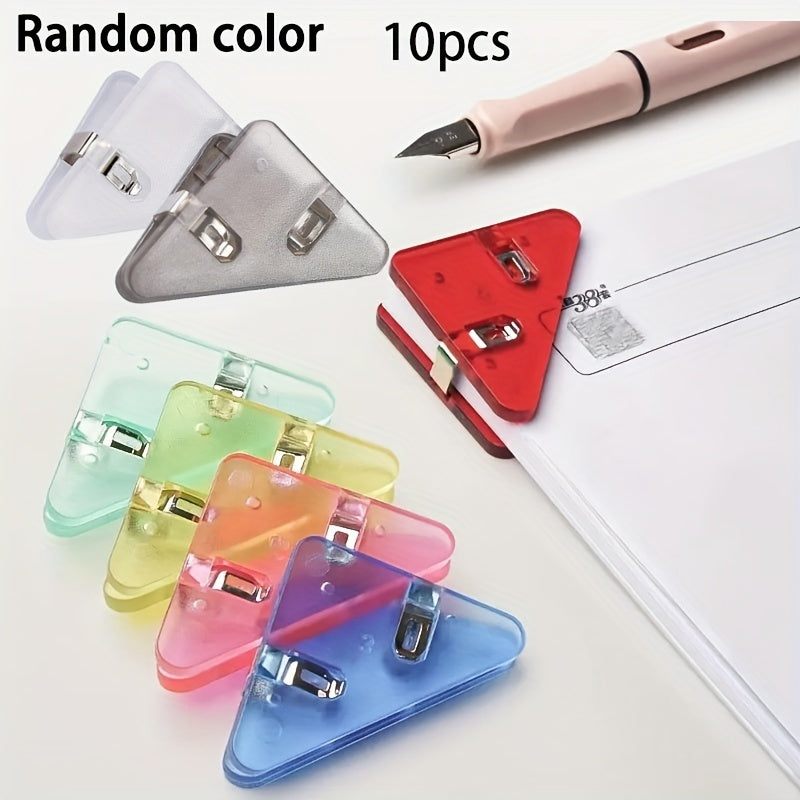 10PCS Multiple Colour triangle transparent file edge clip metal firm office school supplies