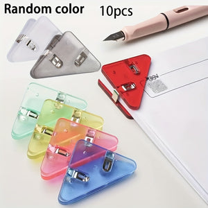 10PCS Multiple Colour triangle transparent file edge clip metal firm office school supplies