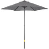 DodiOnline 2m Garden Parasol Umbrella, Outdoor Sun Shade with 6 Sturdy Ribs for Balcony, Bench, Garden, Dark Grey