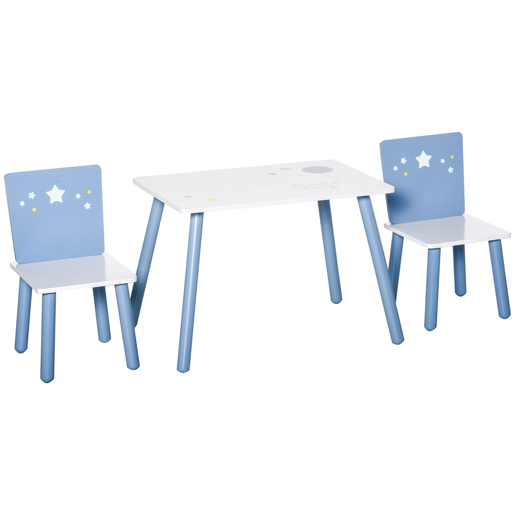 DodiOnline 3 Pcs Kids Table & Chairs Set w/ Wood Legs Safe Corners Cute Stars Seating Mini Furniture Home Playroom Bedroom Dining Room Blue