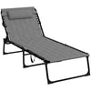 DodiOnline Foldable Sun Lounger with 5-level Reclining Back, Outdoor Tanning Chair Sun Lounger with Build-in Padded Seat, Side Pocket, Headrest for Beach, Yard, Patio, Grey