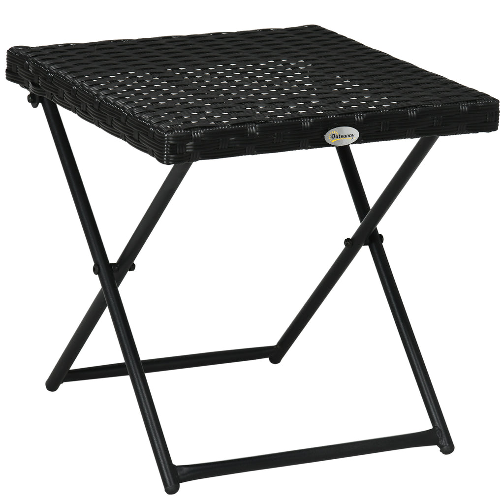 DodiOnline Square PE Wicker Rattan Folding Table - Black